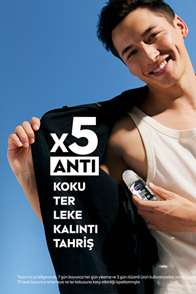 NIVEA MEN Erkek Roll On Deodorant Black&White Invisible Güçlü Etki 50 ml,Ter ve Ter Kokusuna Karşı Koruma