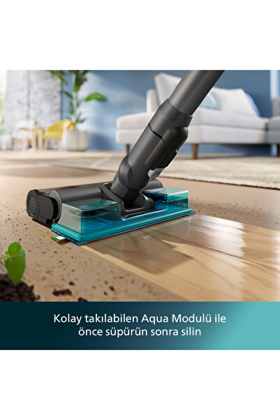Philips 6000 Serisi Kablosuz Dikey Süpürge, PowerCyclone 11, Aqua Modül ile Kolay Mop, TriActive, XC6557/01