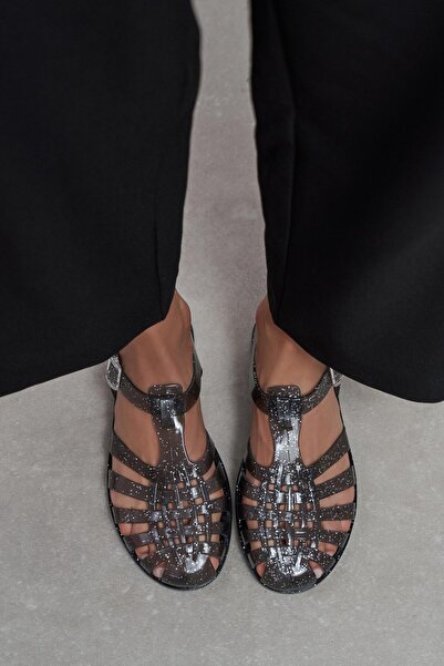 NİŞANTAŞI SHOES Γυναικεία σανδάλια Anderline Black Glittering Belt Detail