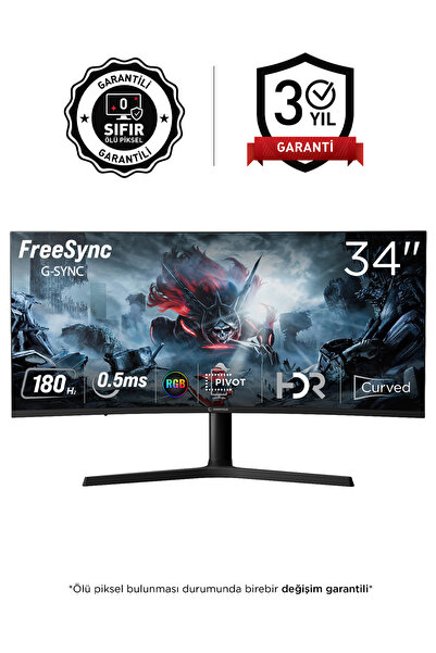 Rampage Cyclops CY34R180 34" 180Hz 0.5ms Fast VA HDR Freesync Pivot RGB Curve...