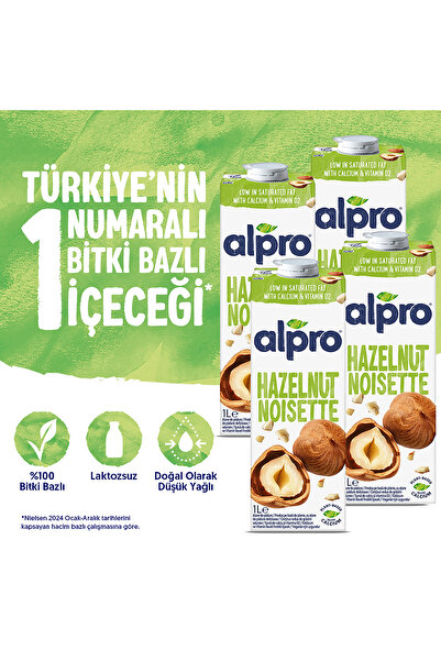 Alpro Fındıklı Süt 4x1 L Vegan Laktozsuz Bitkisel Bazlı