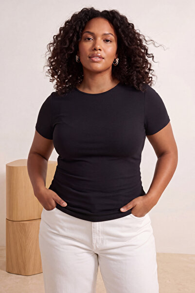 Trendyol Curve Μαύρη πλεκτή μπλούζα από βισκόζη με ριμπ σχέδιο και σούρες στο...