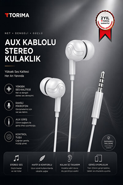 Torima Kablolu Kulaklık Jack Girişli Kulak İçi Kulaklık H10 Beyaz