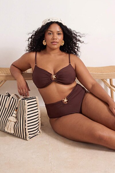Trendyol Curve Καφέ Στράπλες Τοπ Μπικίνι Premium με Αξεσουάρ Mix&Match TBBSS2...