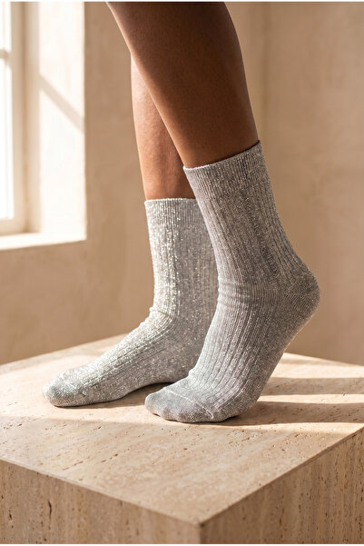 Katia&Bony Γκρι Melange Glitter Socket Κάλτσες