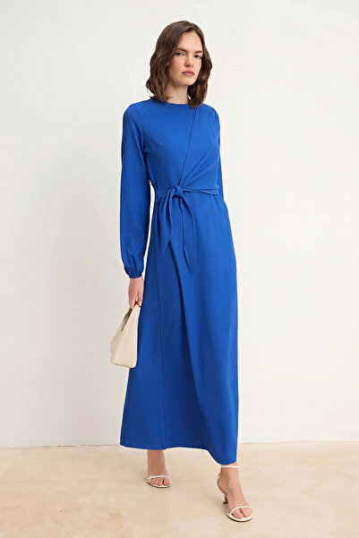 Trendyol Modest Φόρεμα Saks με λεπτομέρεια δεσίματος χωρίς επένδυση, με όψη λ...