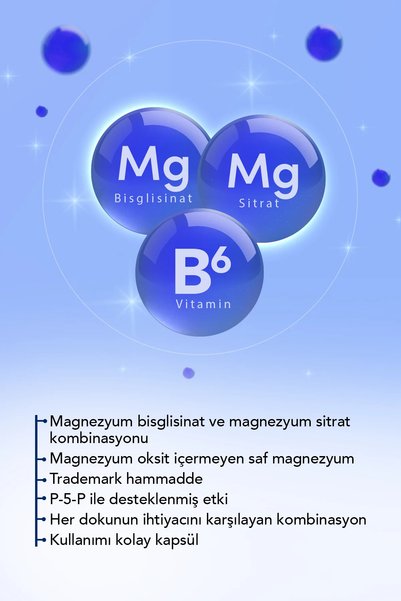 Dens Delta Naturel MagnePure - Magnezyum Bisglisinat Sitrat ve B6 Vitamini İçeren Takviye Edici Gıda 60 Kapsül
