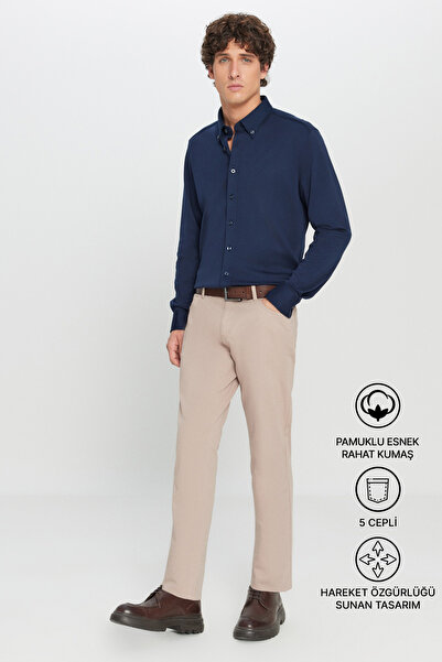 AC&Co / Altınyıldız Classics Pánské béžové kalhoty Slim Fit bez otlaků na kol...
