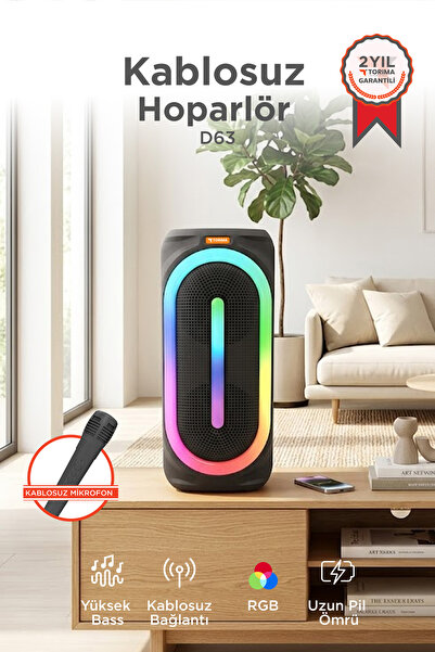 Torima Bluetooth Hoparlör Rgb Işıklı Mikrofonlu 50W Kablosuz Speaker D63 Siyah
