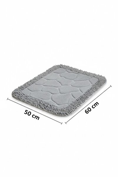 Helen's Home %100 Pamuk Banyo Paspası 50x60 cm Yıkanabilir Su Emici Ayak Havlusu Desenli Banyo Halısı Gri