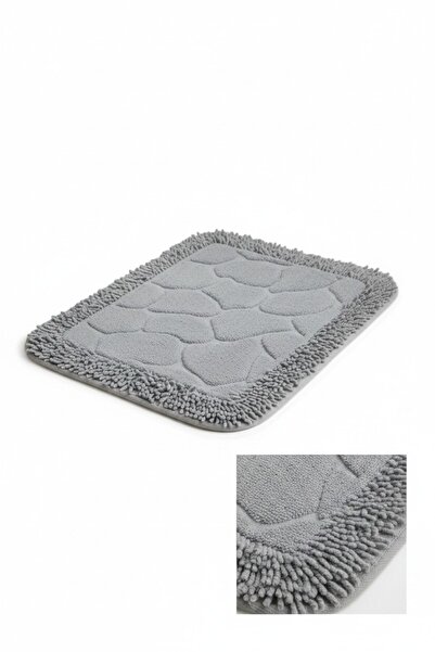 Helen's Home %100 Pamuk Banyo Paspası 50x60 cm Yıkanabilir Su Emici Ayak Havlusu Desenli Banyo Halısı Gri