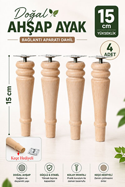 Badem10 Doğal Ahşap Ayak (4 Adet) Bohem 15 cm Silindir Mobilya Koltuk Kanepe ...