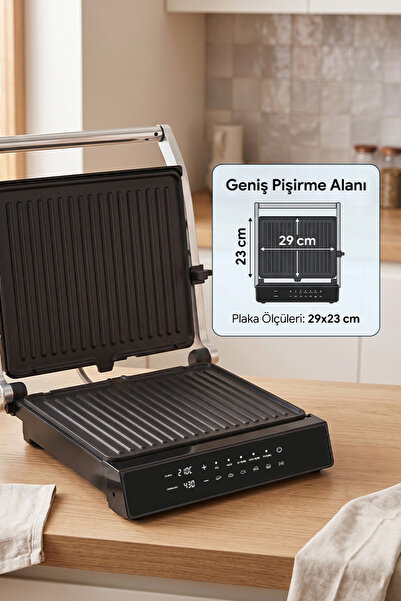 Sinbo SSM-2596 Dijital Ekranlı Sıcaklık ve Zaman Göstergeli Döküm Izgara ve Tost Makinesi 2000w