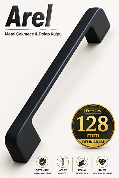 Badem10 Arel (RREMİUM) 128 Mm-12.8 Cm Metal Siyah Mobilya Mutfak Çekmece Dola...