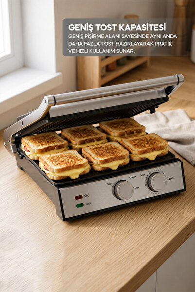 Sinbo SSM-2598 Izgara ve Tost Makinesi 2000W Döküm Plakalı Ayarlanabilir Isı ...