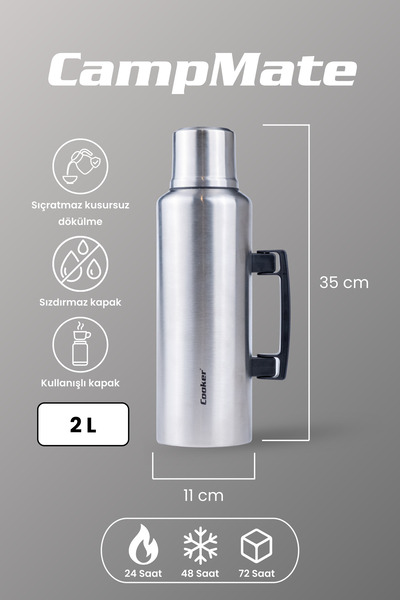 Cooker CampMate 2 Litre Paslanmaz Çelik Termos Gümüş CKR2127