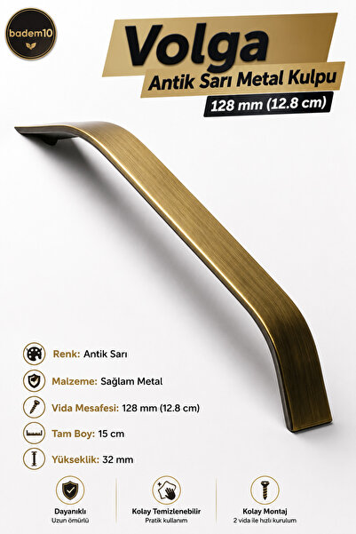 Badem10 Volga antikna žuta metalna ručka 128 mm 12,8 cm Ručke za ormar, kuhin...