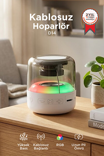 Torima Bluetooth Hoparlör Rgb Işıklı Taşınabilir Speaker D14 Beyaz