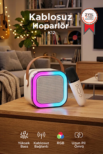 Torima Bluetooth Hoparlör Mikrofonlu Rgb Işıklı Speaker K12 Beyaz