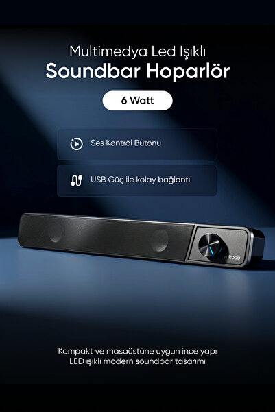 Mikado MD-69S Siyah 3Wx2 Led Işıklı Multimedia Soundbar Speaker