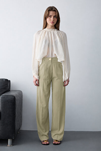Trendyol Collection Light Khaki High Waist Wide Leg Woven Trousers Twoaw26Pl0...