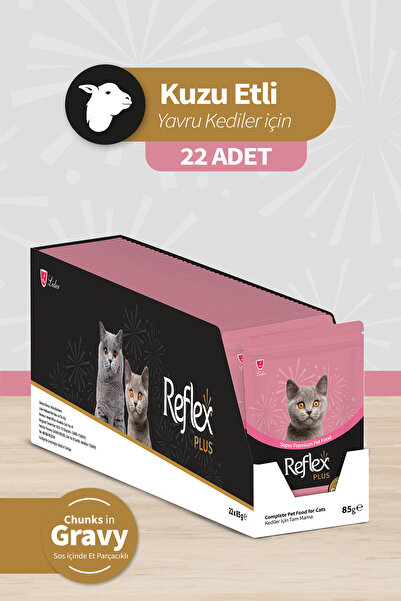 Reflex Plus Pouch / Sos İçinde Et Parçacıklı Kuzu Etli Kedi Maması 85g x 22 Adet