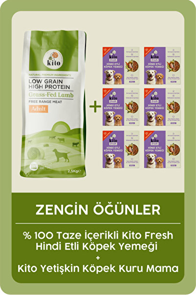 kito Kuzu Etli Yetişkin Köpek Maması 7 Kg + 6 Adet Fresh Hindi Etli %100 Taze...