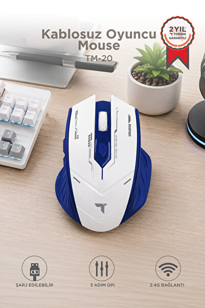 Torima Mouse Çift Modlu Sessiz Kablosuz Oyuncu Fare TM20 Beyaz Mavi