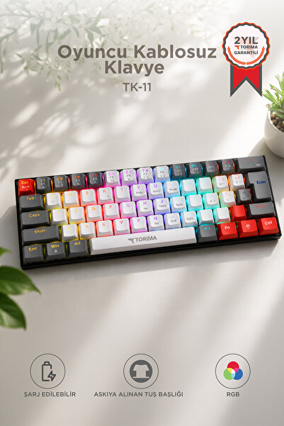 Torima Oyuncu Klavyesi Rgb Işıklı Mekanik Şarjlı Kablosuz Blue Switch Q Klavy...