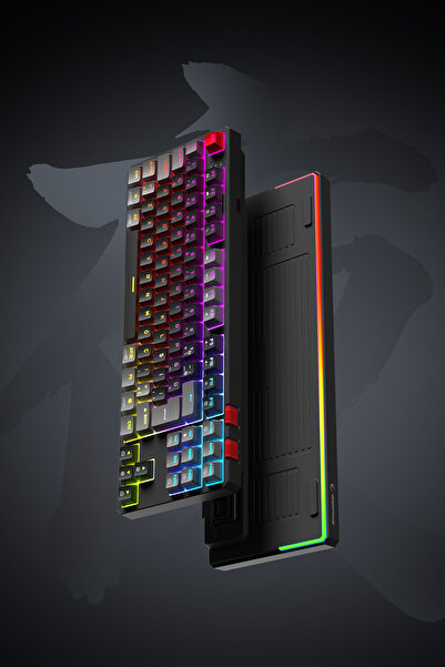 Rampage Yoru TKL Siyah/Gri Outemu Red Swich Mekanik Rgb Oyuncu Klavyesi Kablolu Hot Swap Q Türkçe