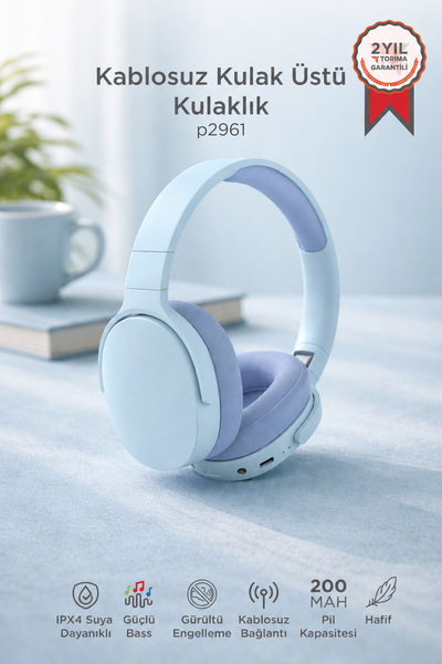 Torima Bluetooth Kulaklık Kulak Üstü Kablosuz Kulaklık P2961 Mavi