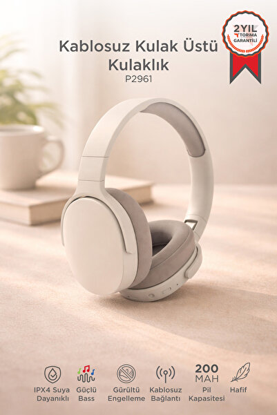 Torima P2961 Bej Kulak Üstü Kablosuz Bluetooth Kulaklık Bej