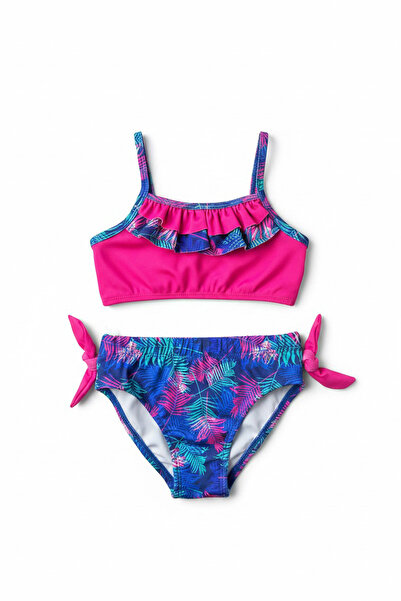 Minipodyum Yaprak Desenli Kız Çocuk Bikini Takımı