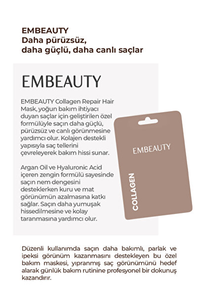 Embeauty Collagen Hair Mask Pürüzsüzleştirici & Onarıcı Bakım 30 ML