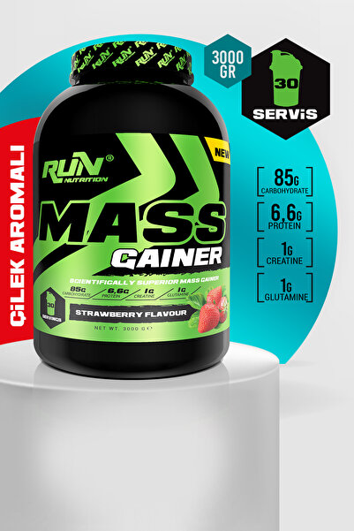 Run Nutrition Gainer - 3 Kg - Çilek Aromalı - 30 Servis - Hediyeli
