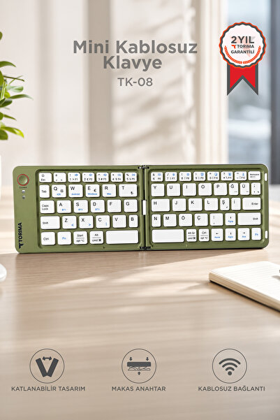 Torima Kablosuz Klavye Bluetooth Katlanabilir Şarjlı Mini Klavye TK08 Yeşil