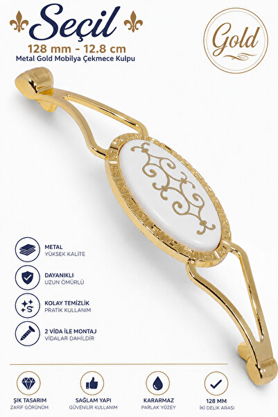 Badem10 Seçil (128 MM -12.8 CM) Metal Gold Mobilya Mutfak Çekmece Dolap Kapak...