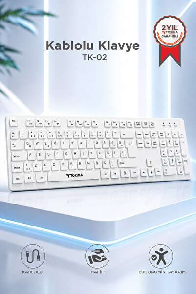 Torima Kablolu Q Klavye Bilgisayar Ofis Klavyesi TK02 Beyaz