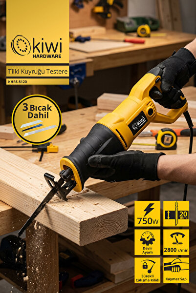 Kiwi KHRS-5120 Tilki Kuyruğu Testere | Devir Ayarlı & 3 Bıçaklı & Kilit Düğmeli