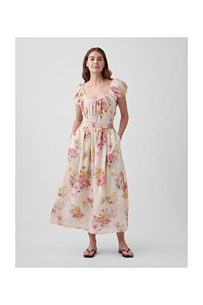 GAP SS Gerafftes Midikleid - INTL EXCL GARDEN MULTI FLORAL 100% Baumwolle Bet...
