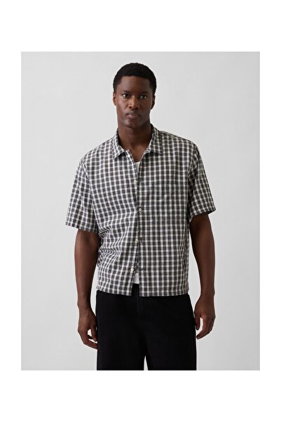GAP SS LINEN BLACK GINGHAM 55% Len Europejski Standardowy (EFS), 45% Bawełna ...