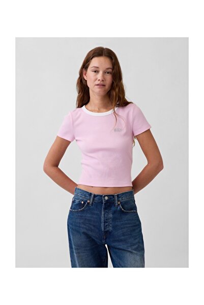 GAP Tricou de damă, mărimea S, culoare roz primrose, 94% bumbac