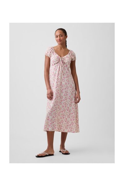 GAP V-SS TIE PUFF SLV MAXI SP FRENCH PINK FLORAL 100% Viscose Rayon Conventio...
