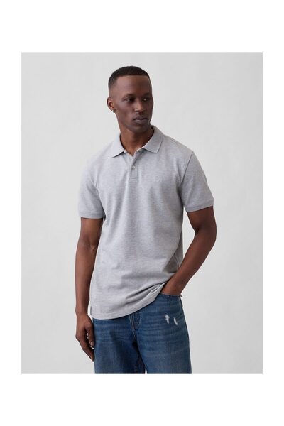 GAP F-LOGO PK POLO B10 Γκρι Μελανζέ 98% Βαμβάκι Better Cotton (BCI), 2% Ελαστ...
