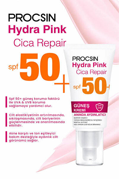PROCSIN Hydra Pink (RENKLİ) Spf50 Bariyer Güçlendirici Cam Cilt Güneş Kremi Pa
