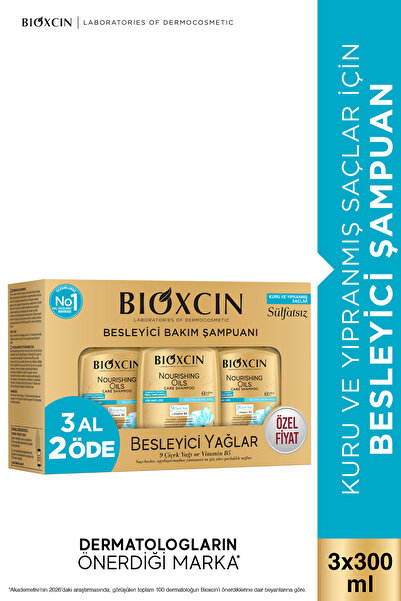Bioxcin Besleyici Yağlar Onarıcı Bakım Şampuanı 3x300 ml - Sülfatsız Kuru, Yı...