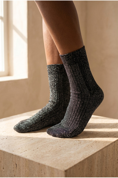 Katia&Bony Μαύρες γυναικείες κάλτσες Glitter