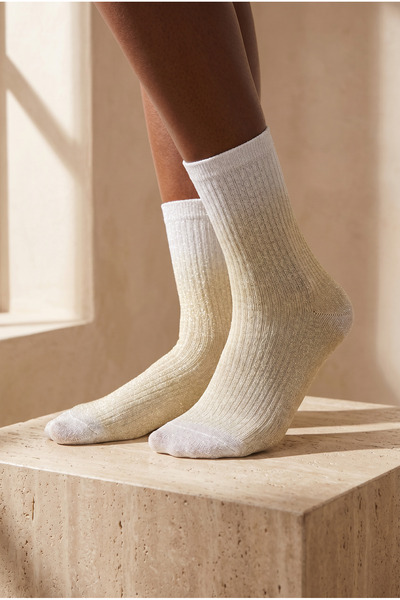 Katia&Bony Κίτρινες γυναικείες γυαλιστερές κάλτσες με λεπτομέρειες