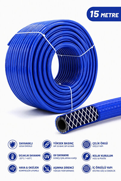 Badem10 (15 METRE) Kompresör Hava Hortumu 8 mm Termo Hortum Mavi Thermo