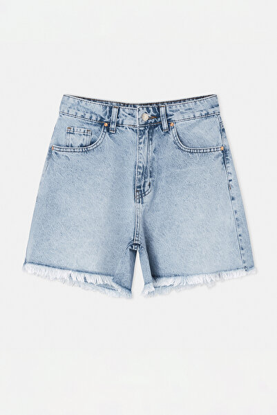 Drop by TrendyolMilla Ice Blue Comfortable Fit High Waist Denim Shorts Tdrss2...